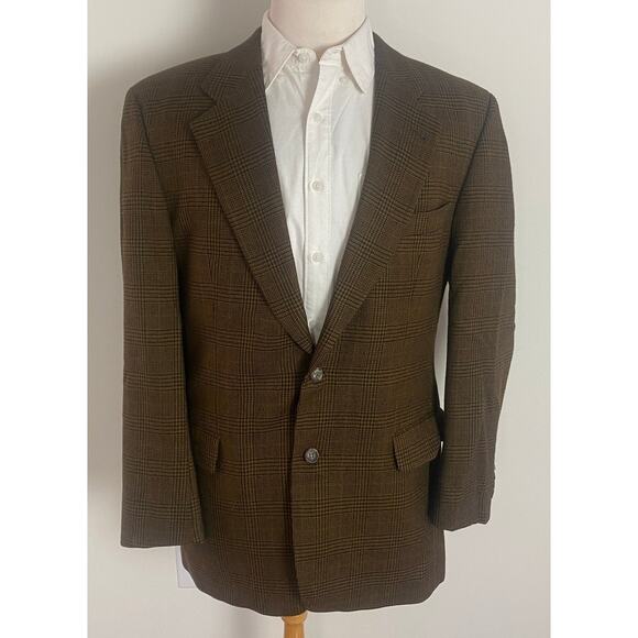 VTG HUGO BOSS USA houndstooth plaid pure new wool 2-button blazer suit jacket 42
